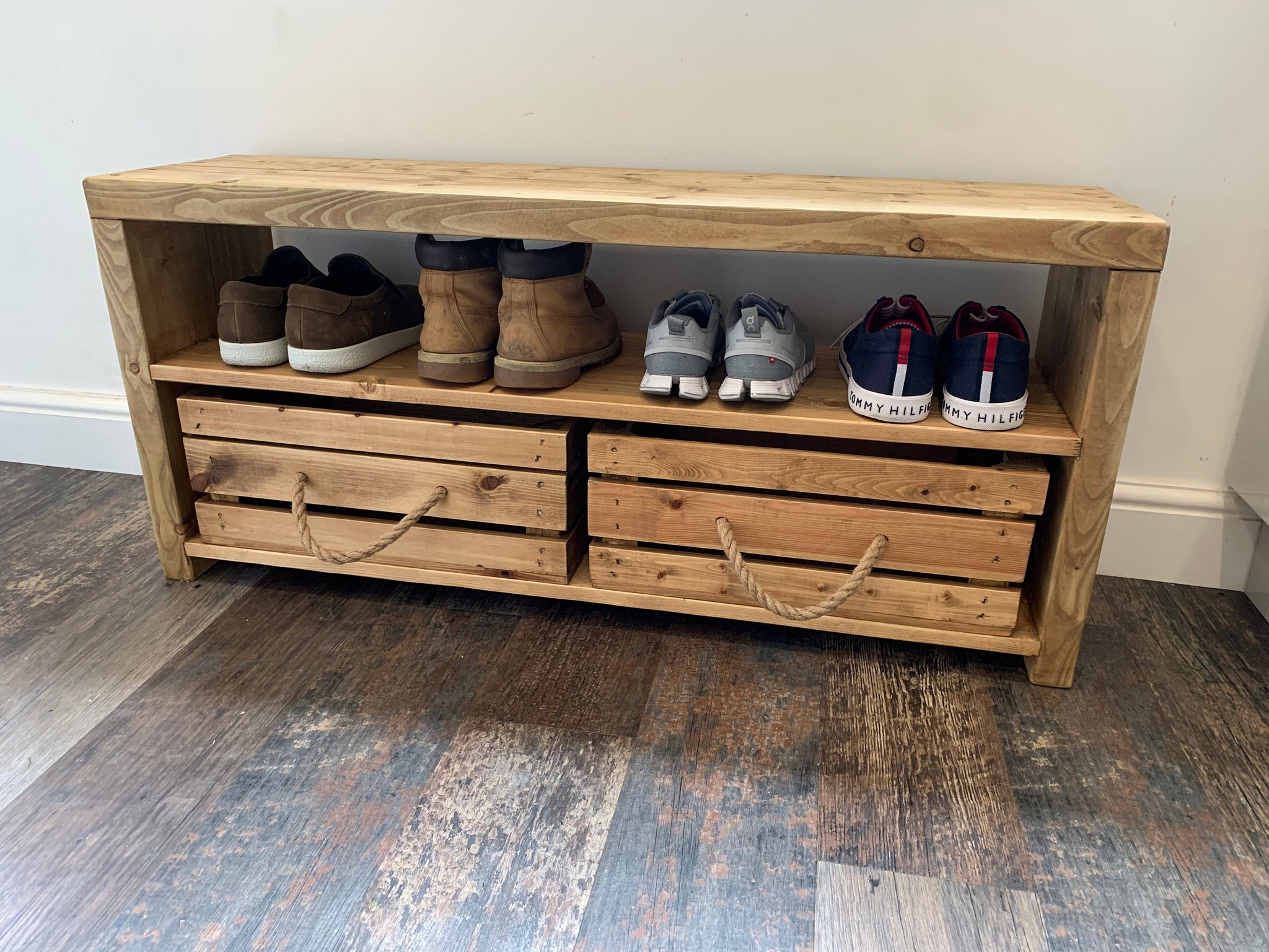 Handmade Wooden Rustic Shoe Rack / Boot Storage Bench With Storage Cra –  Rusticabby